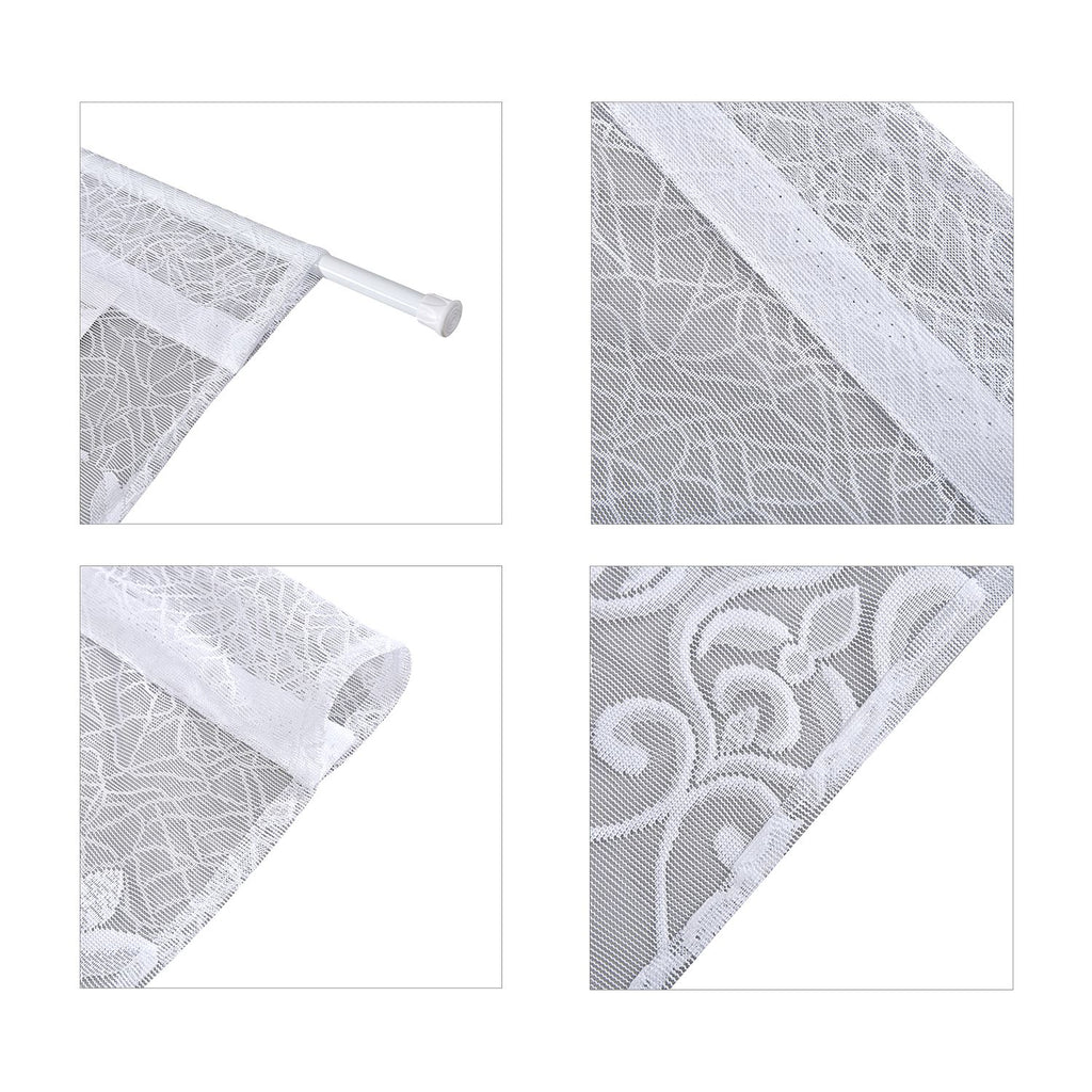 Gardinen mit verstellbarer Metallstange, gestrickter Stoff, 145x90cm, gewebt, Blumen