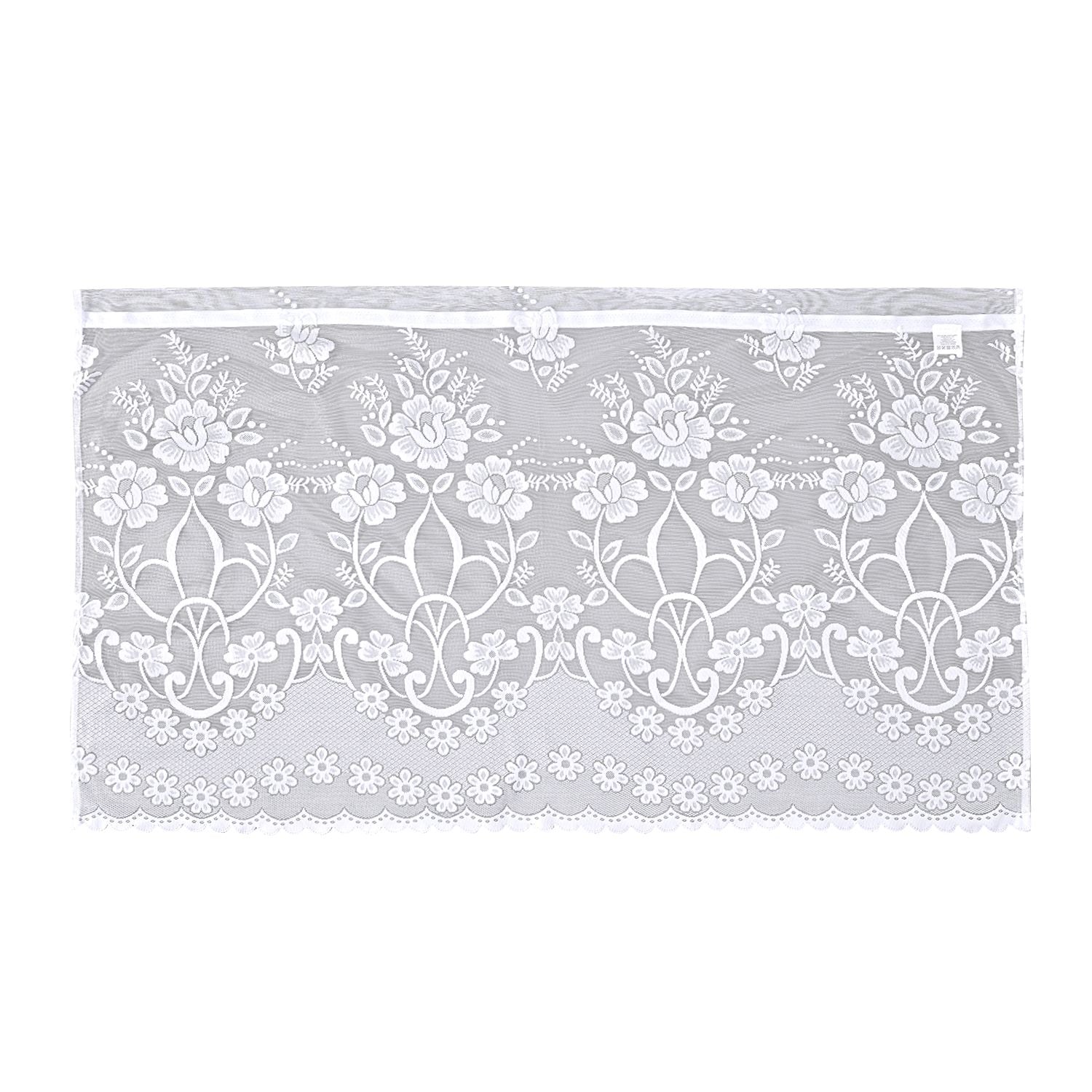 Gardinen mit verstellbarer Metallstange, gestrickter Stoff, 145x90cm, gewebt, weiß, Große Blumen