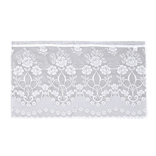 Gardinen mit verstellbarer Metallstange, gestrickter Stoff, 145x90cm, gewebt, weiß, Große Blumen