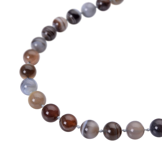 Botswana-Achat Halskette, ca. 50 cm, 925 Silber rhodiniert ca. 307.00 ct