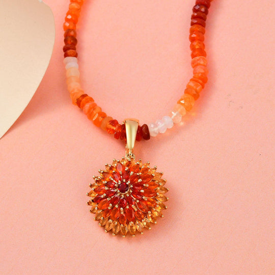 Mehrfarbige Feueropal Halskette mit Varioclip, ca. 45 cm, 925 Silber vergoldet, ca. 58.43 ct