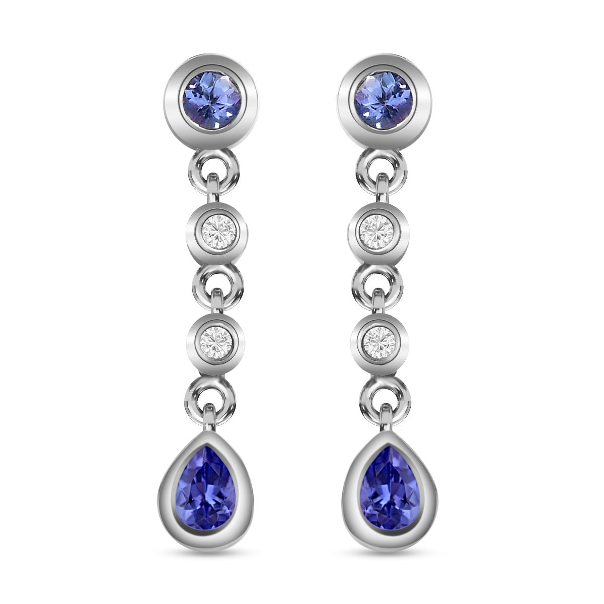 Tansanit und weiße Zirkon Ohrringe, 925 Silber platiniert, ca. 0.58 ct