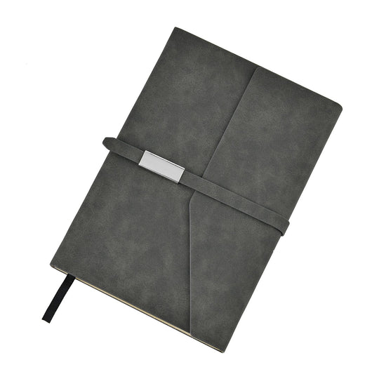 Klassisches Kunstleder-Notizbuch und Kugelschreiber-Geschenkset, 21x15 cm, grau