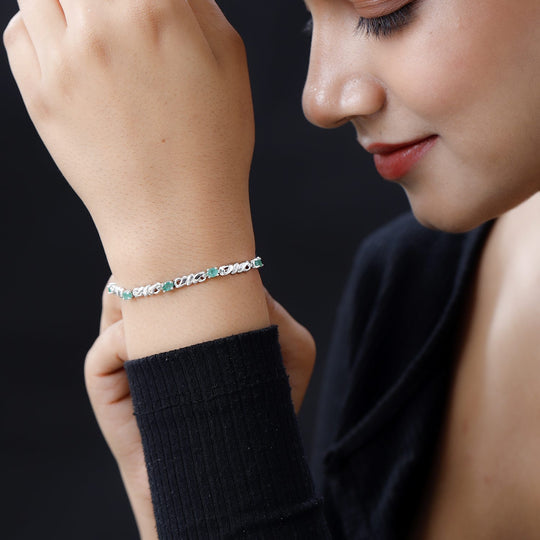 Kagem sambisches Smaragd-Armband, ca. 19 cm, 925 Silber platiniert ca. 1.29 ct