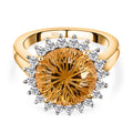 Hanabi Schliff - Citrin und weißer Zirkon-Ring, 925 Silber Gelbgold Vermeil (Größe 17.00) ca. 7,72 ct