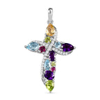 Mehrfarbiger Edelstein Kreuz-Anhänger, 925 Silber platiniert ca. 3,13 ct