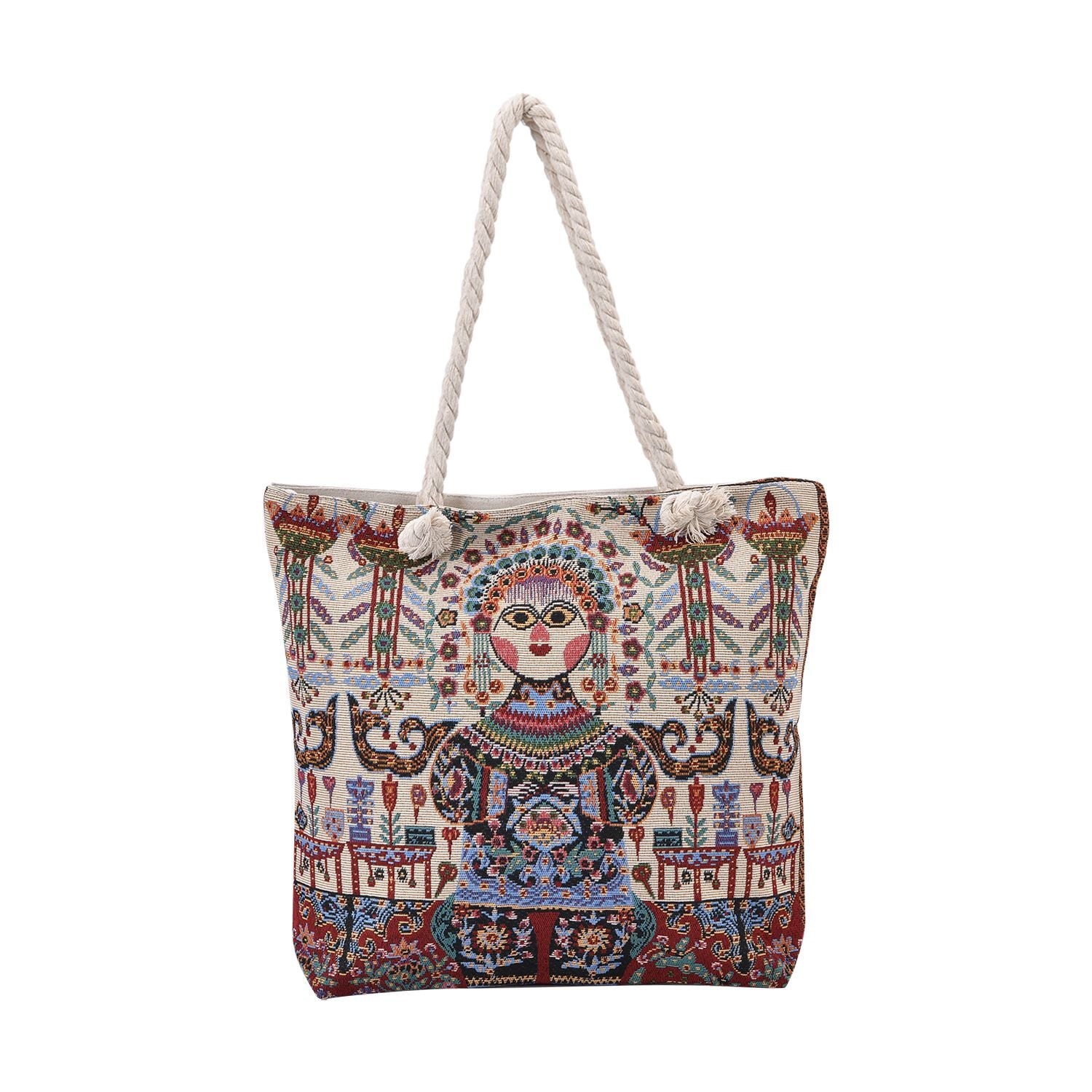Jacquard gewebte Jute-Tasche mit Mond Design, 42x34 cm, Boho