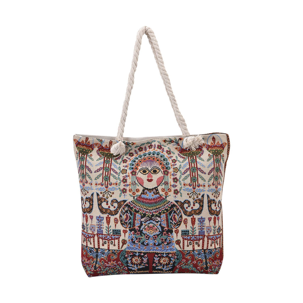 Jacquard gewebte Jute-Tasche mit Mond Design, 42x34 cm, Boho