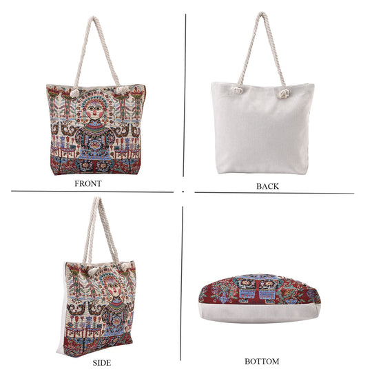 Jacquard gewebte Jute-Tasche mit Mond Design, 42x34 cm, Boho