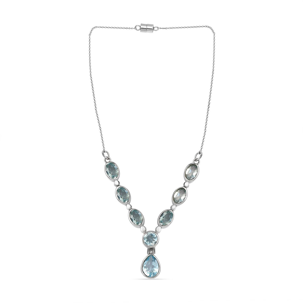 Himmelblaue Topas Halskette, ca. 45 cm, Edelstahl ca. 5.18 ct