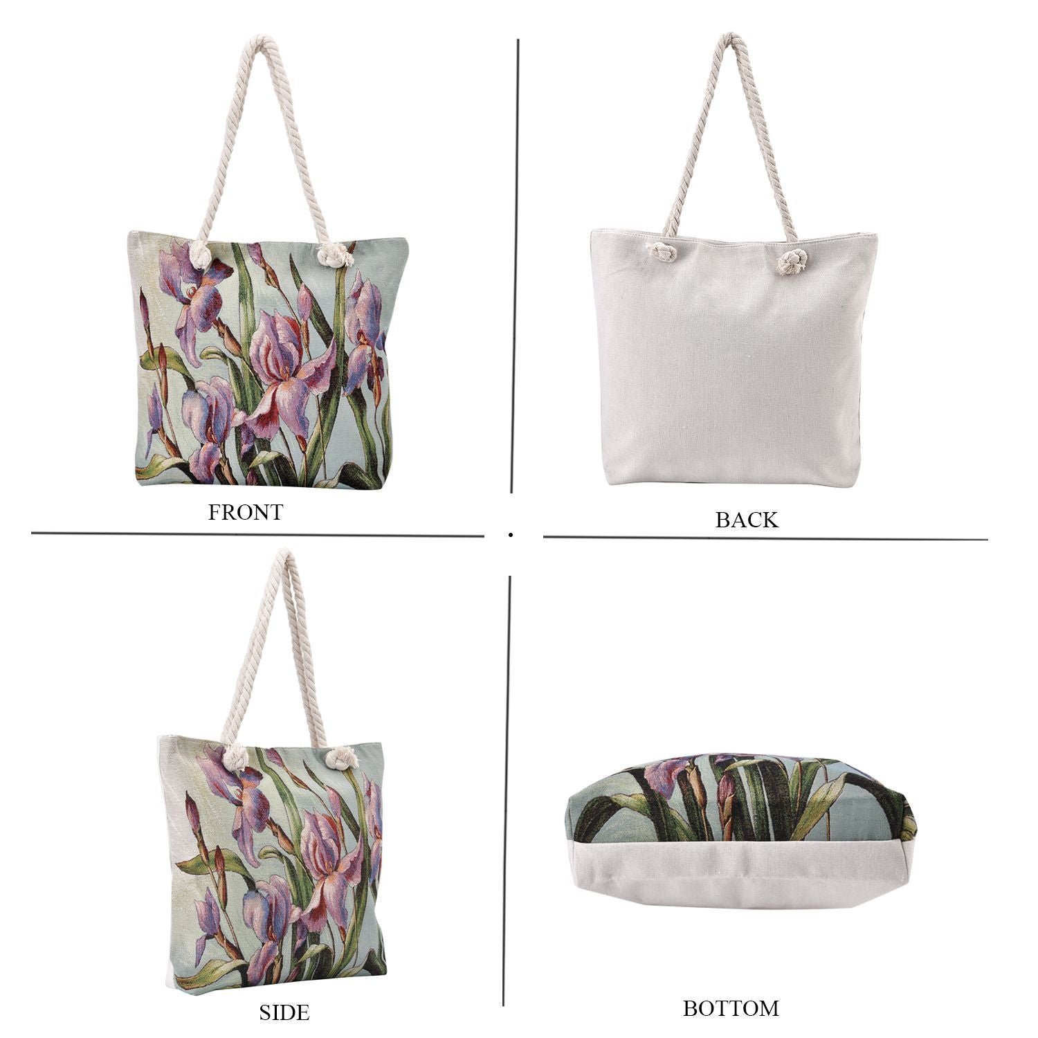 Jacquard gewebte Jute-Tasche, mit Lilie Design, 42x34 cm