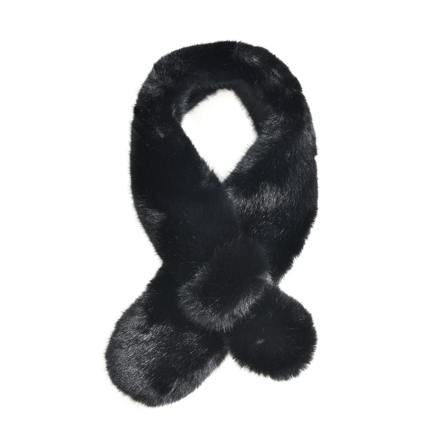 Flauschiger Kunst-Nerzpelz-Schlaufenschal, 89x11cm, Schwarz