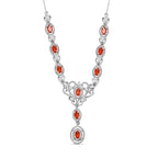 Purpurrote Feueropal und weiße Zirkon-Halskette, ca. 45 cm, 925 Silber platiniert ca. 2.22 ct