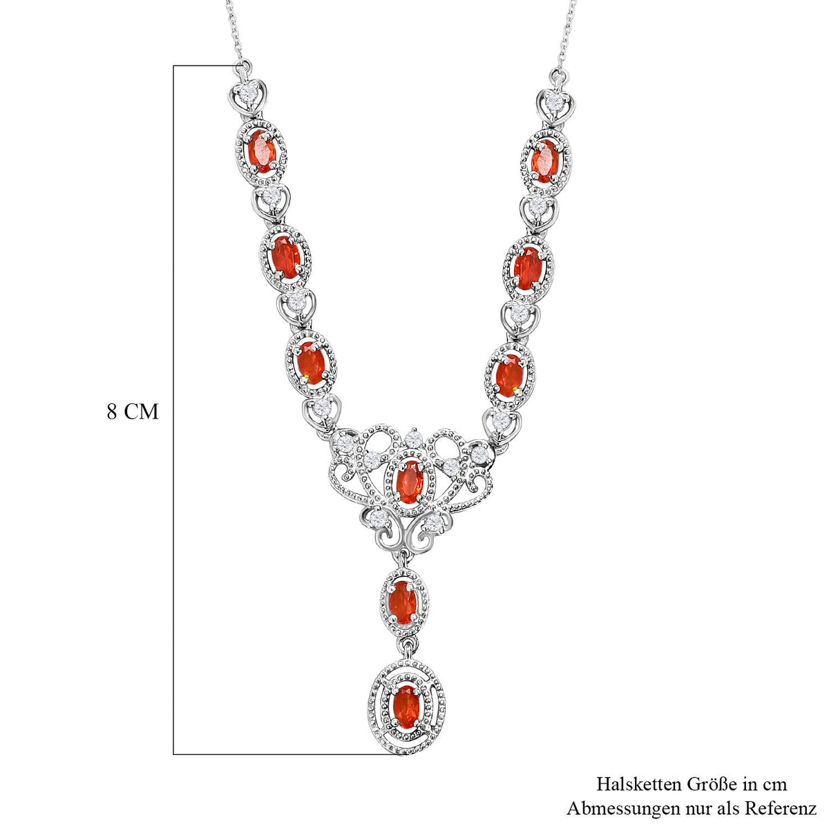Purpurrote Feueropal und weiße Zirkon-Halskette, ca. 45 cm, 925 Silber platiniert ca. 2.22 ct