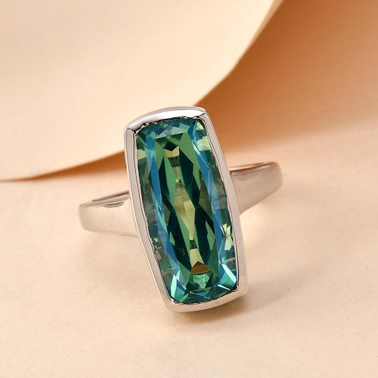 Pfau Triplette Quarz Ring, 925 Silber platiniert ca. 6.81 ct