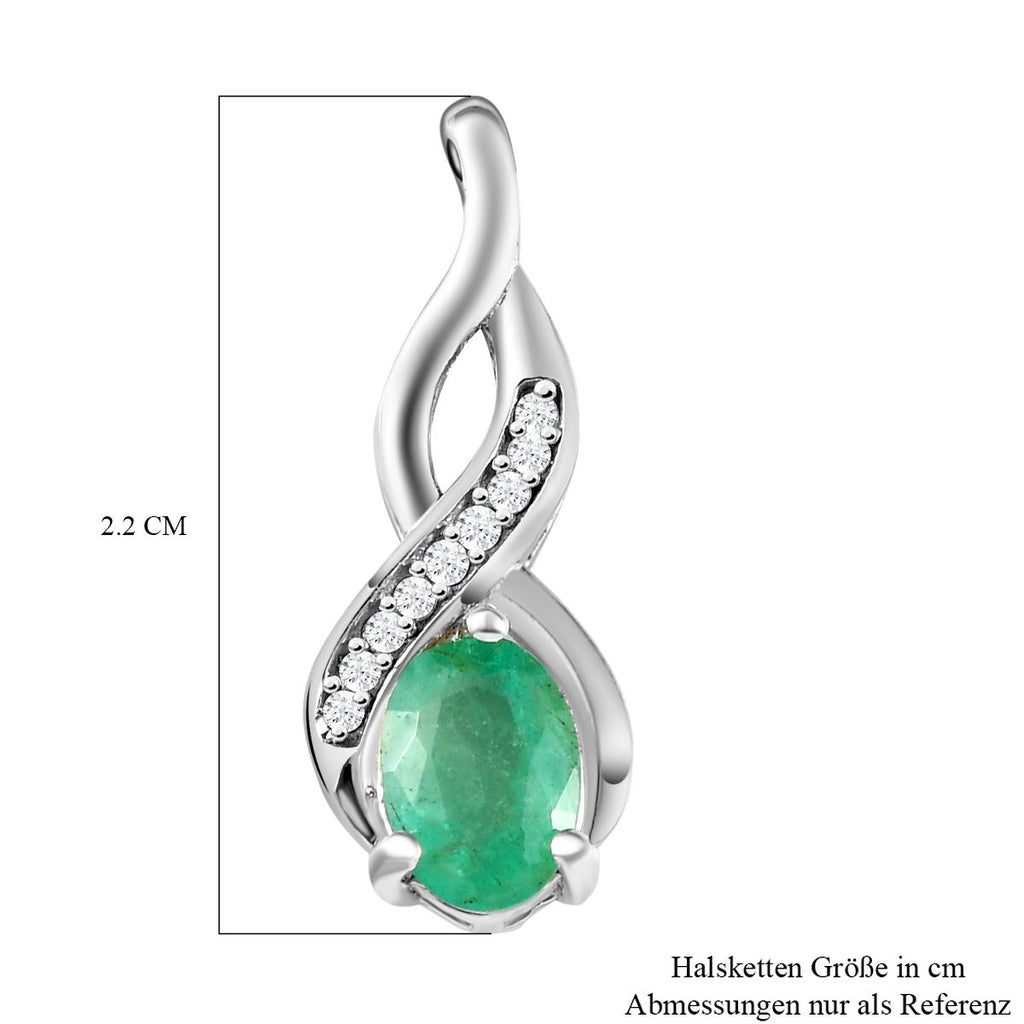 Kagem sambischer Smaragd und Zirkon Anhänger, 925 Silber platiniert, ca. 0.79 ct