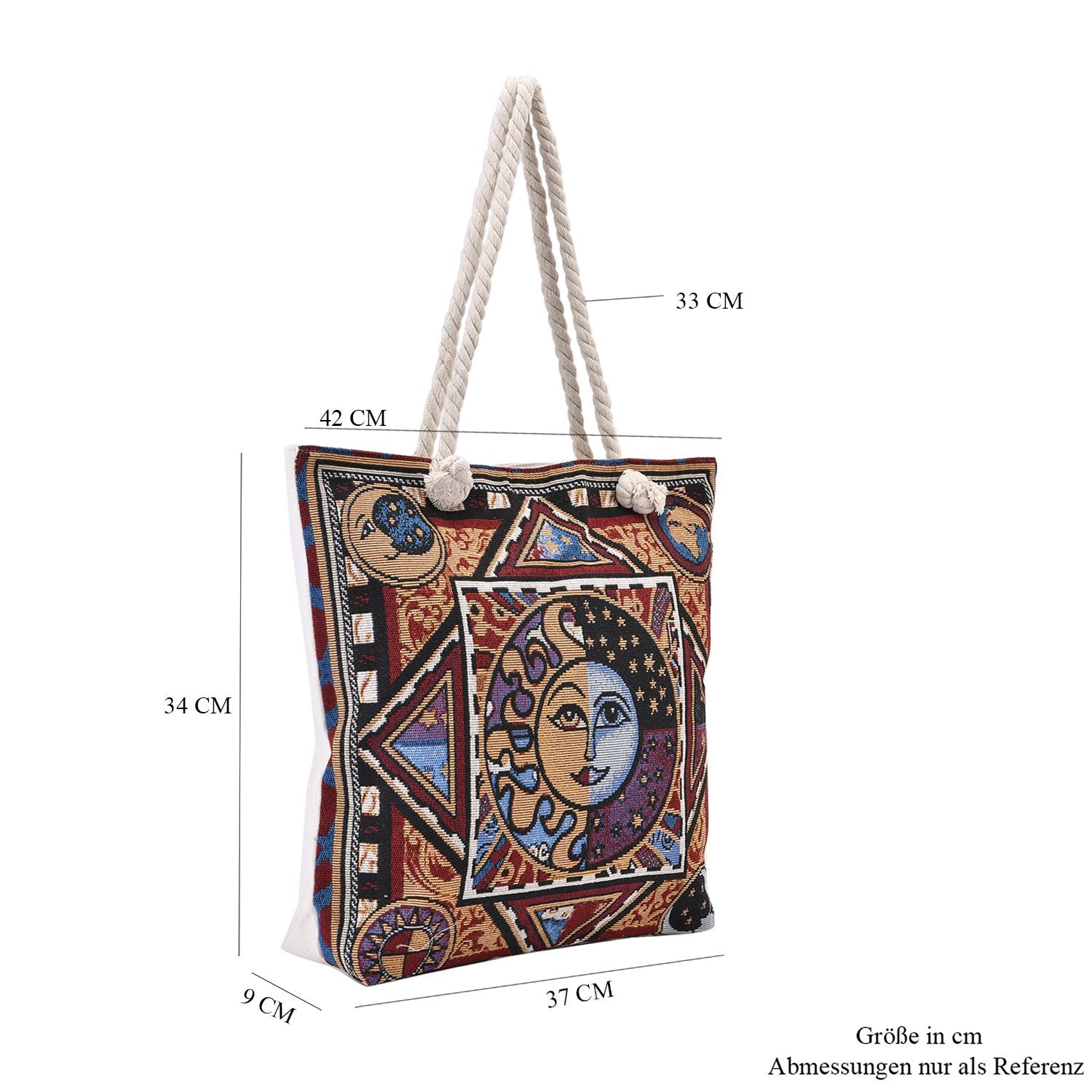 Jacquard gewebte Jute-Tasche mit Mond Design, 42x34 cm, Mond