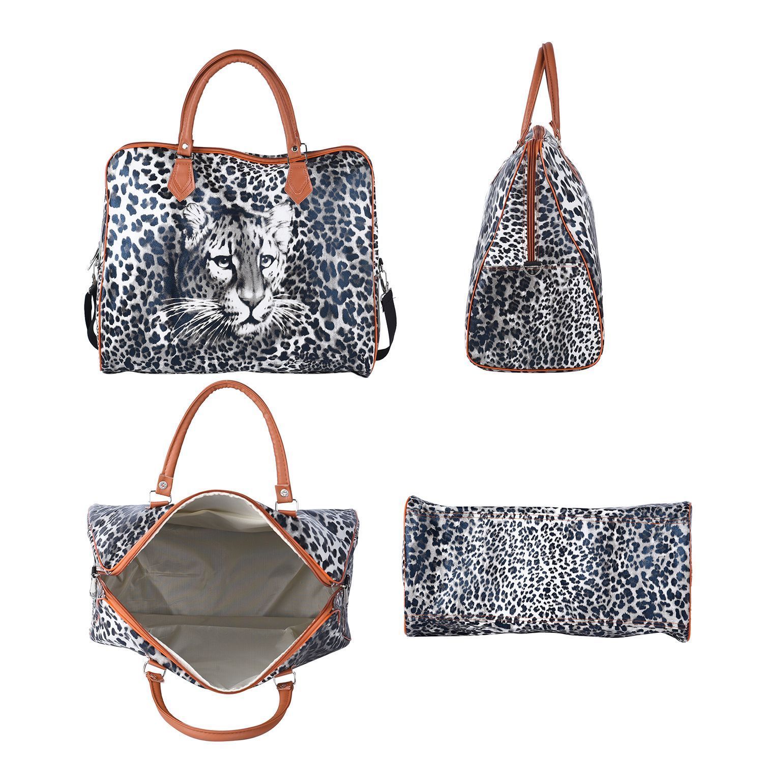 Safari-Tasche mit lebendigem Leopardenmuster, 43x20x38cm, Schwarz weiß