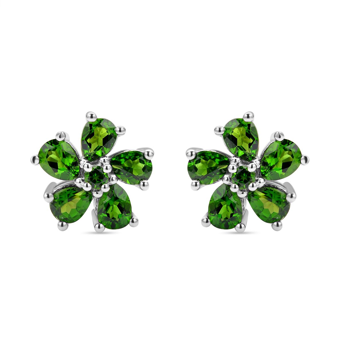 Natürliche Chromdiopsid-Ohrringe, 925 Silber rhodiniert ca. 1.73 ct
