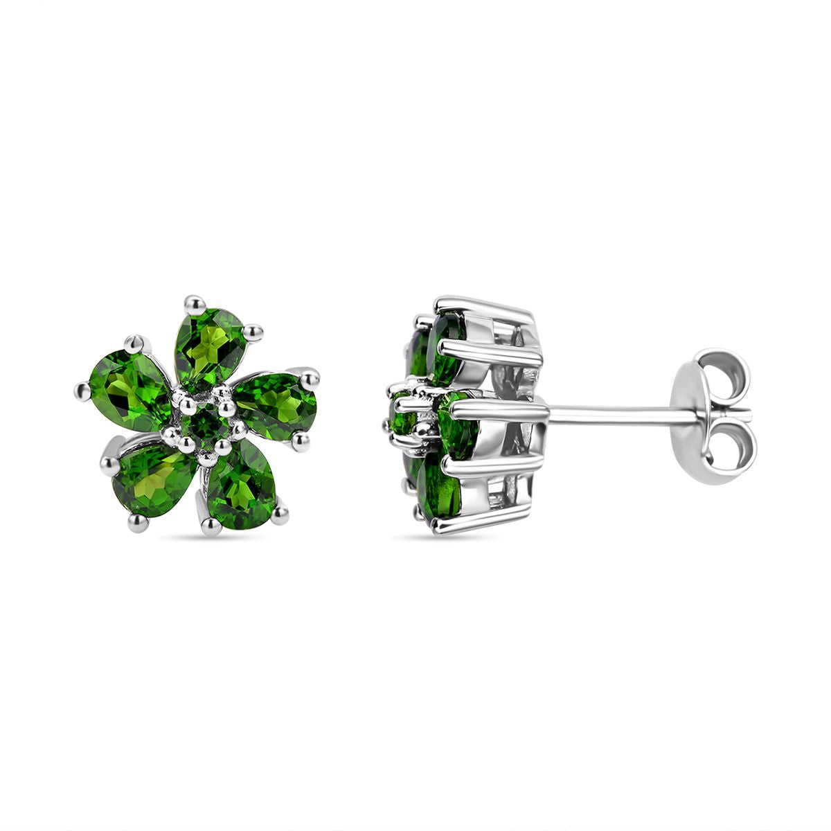Natürliche Chromdiopsid-Ohrringe, 925 Silber rhodiniert ca. 1.73 ct