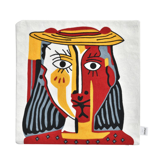 Gesicht Besticktes Kissenbezug aus 100% Baumwolle, 43x43 cm, Gesicht