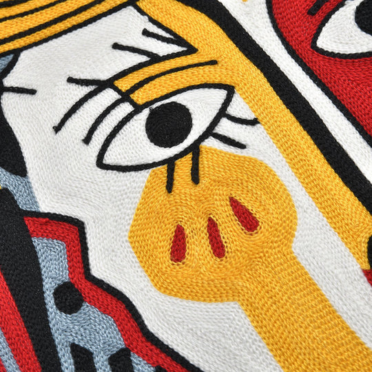 Gesicht Besticktes Kissenbezug aus 100% Baumwolle, 43x43 cm, Gesicht