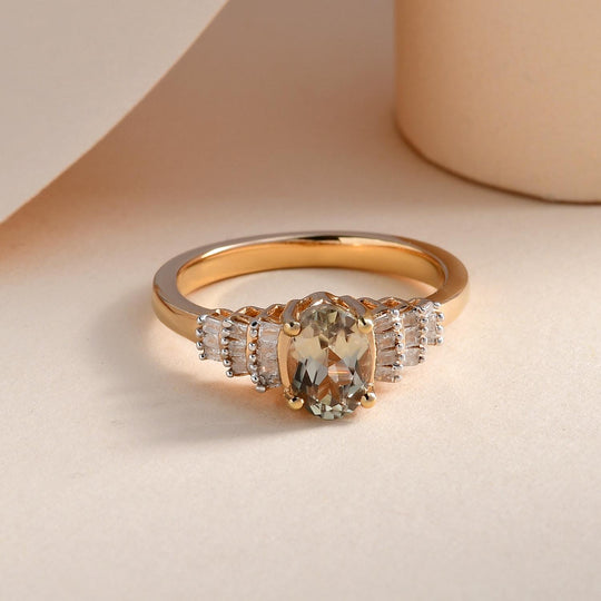 AAA Turkizit und weißer Diamant Ring, 925 Silber Gelbgold Vermeil ca. 1.02 ct