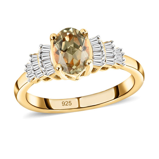 AAA Turkizit und weißer Diamant Ring, 925 Silber Gelbgold Vermeil ca. 1.02 ct