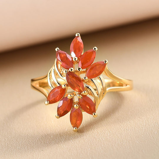 Purpurroter Feueropal-Ring, 925 Silber vergoldet ca. 0.84 ct