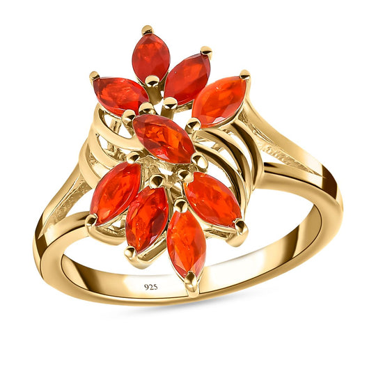 Purpurroter Feueropal-Ring, 925 Silber vergoldet ca. 0.84 ct