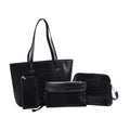 PASSAGE 4er-Set, Crossbody-Tasche, Portemonnaie, Schultertasche und Clutch mit Kroko-Prägung, Schwarz