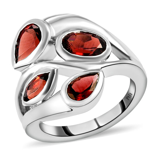 Roter Granat-Ring, reines Messing platiniert (Größe 18.00) ca. 2,70 ct
