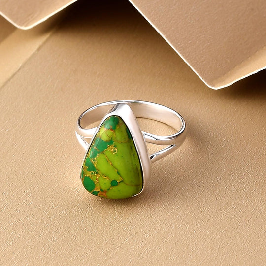 Grüner Mojave Türkis-Ring, 925 Silber ca. 5,22 ct