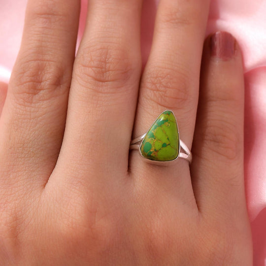 Grüner Mojave Türkis-Ring, 925 Silber ca. 5,22 ct