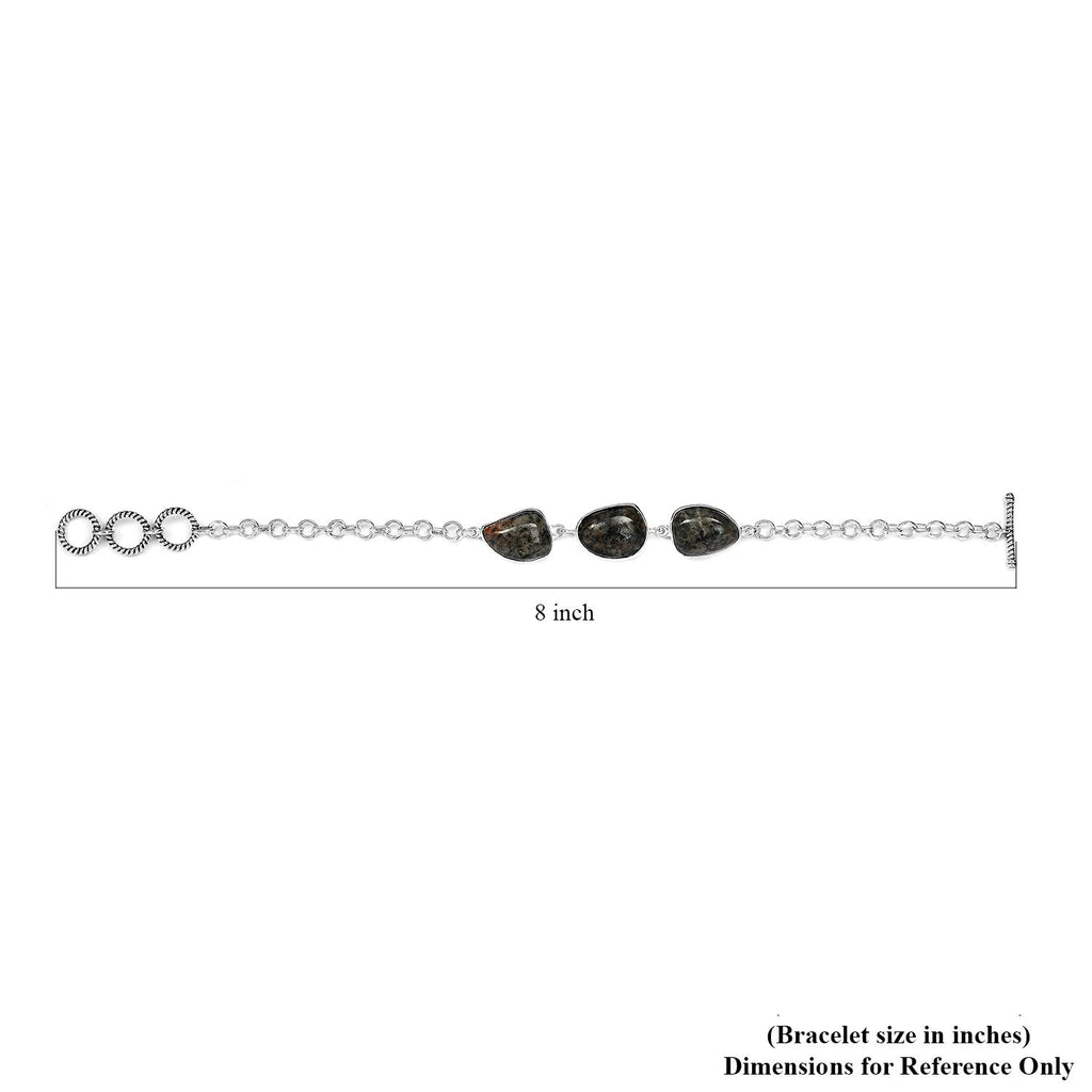 Handgearbeitetes, natürliches Yooperlith-Armband, ca. 19 cm, 925 Silber ca. 22.26 ct
