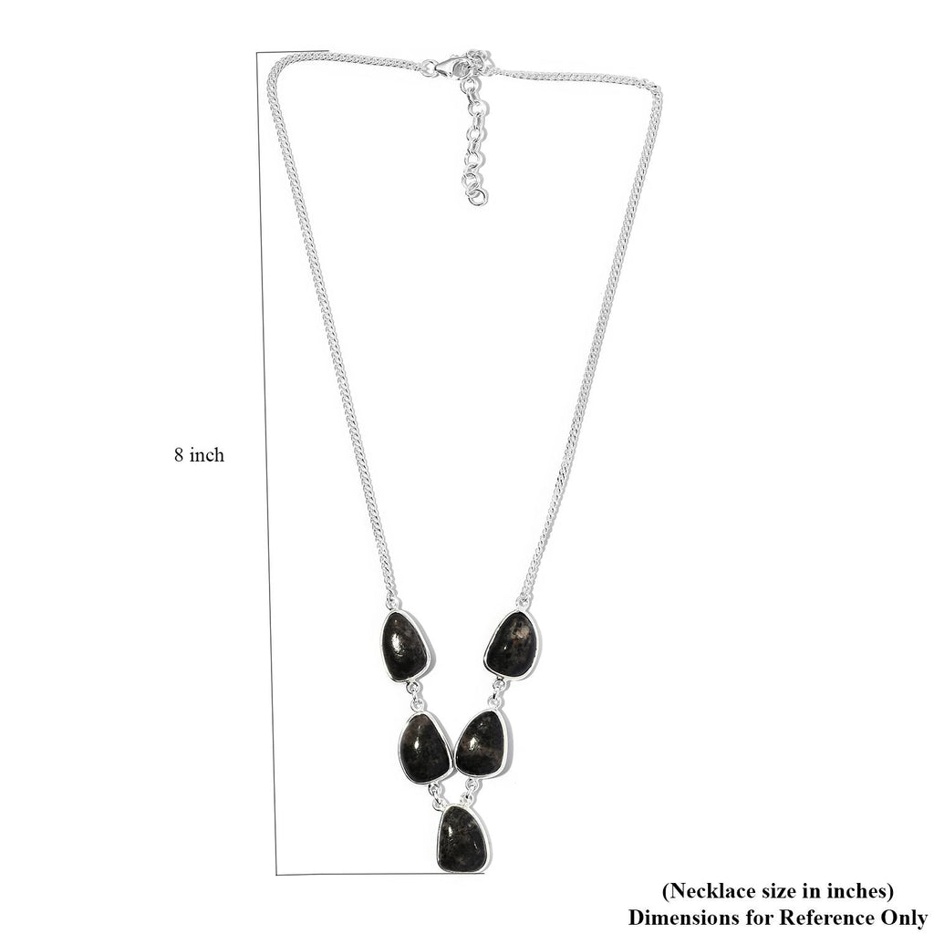 Handgearbeitetes, natürliches Yooperlith-Collier, ca. 45 cm, 925 Silber ca. 37.34 ct