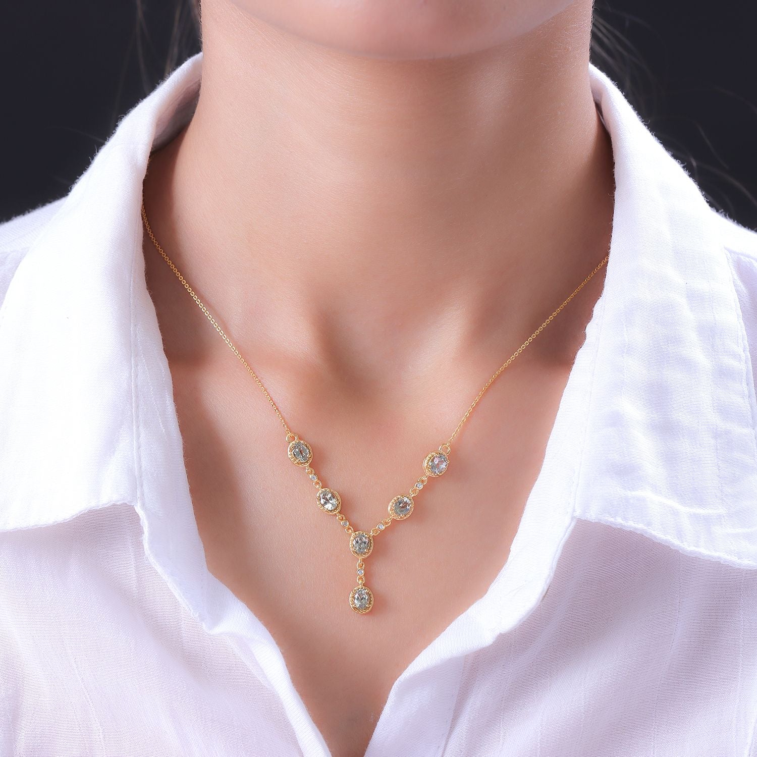 AAA Turkizit und weißes Zirkon Collier, ca. 45 cm, 925 Silber Gelbgold Vermeil ca. 2.42 ct