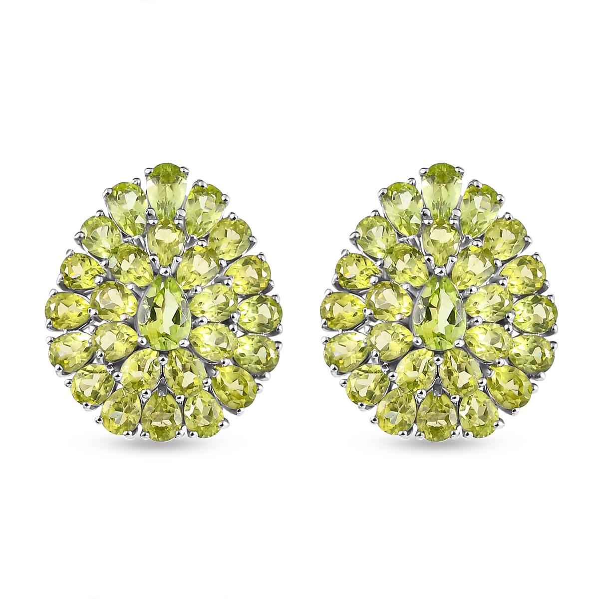 Natürliche Peridot-Ohrringe, 925 Silber platiniert, ca. 10.23 ct