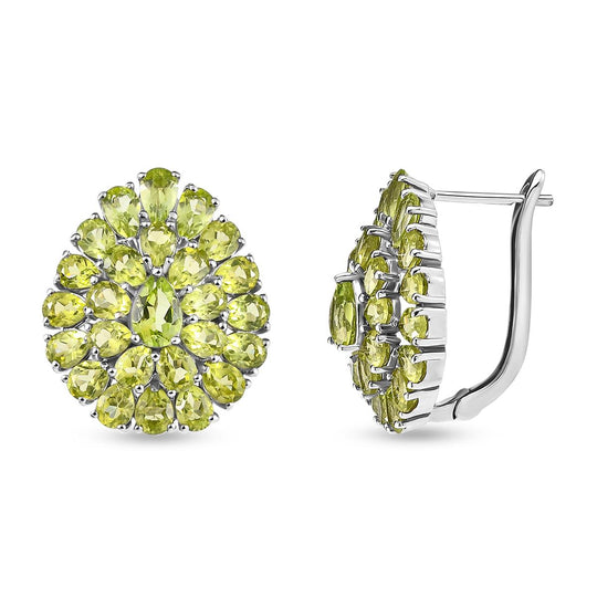 Natürliche Peridot-Ohrringe, 925 Silber platiniert, ca. 10.23 ct