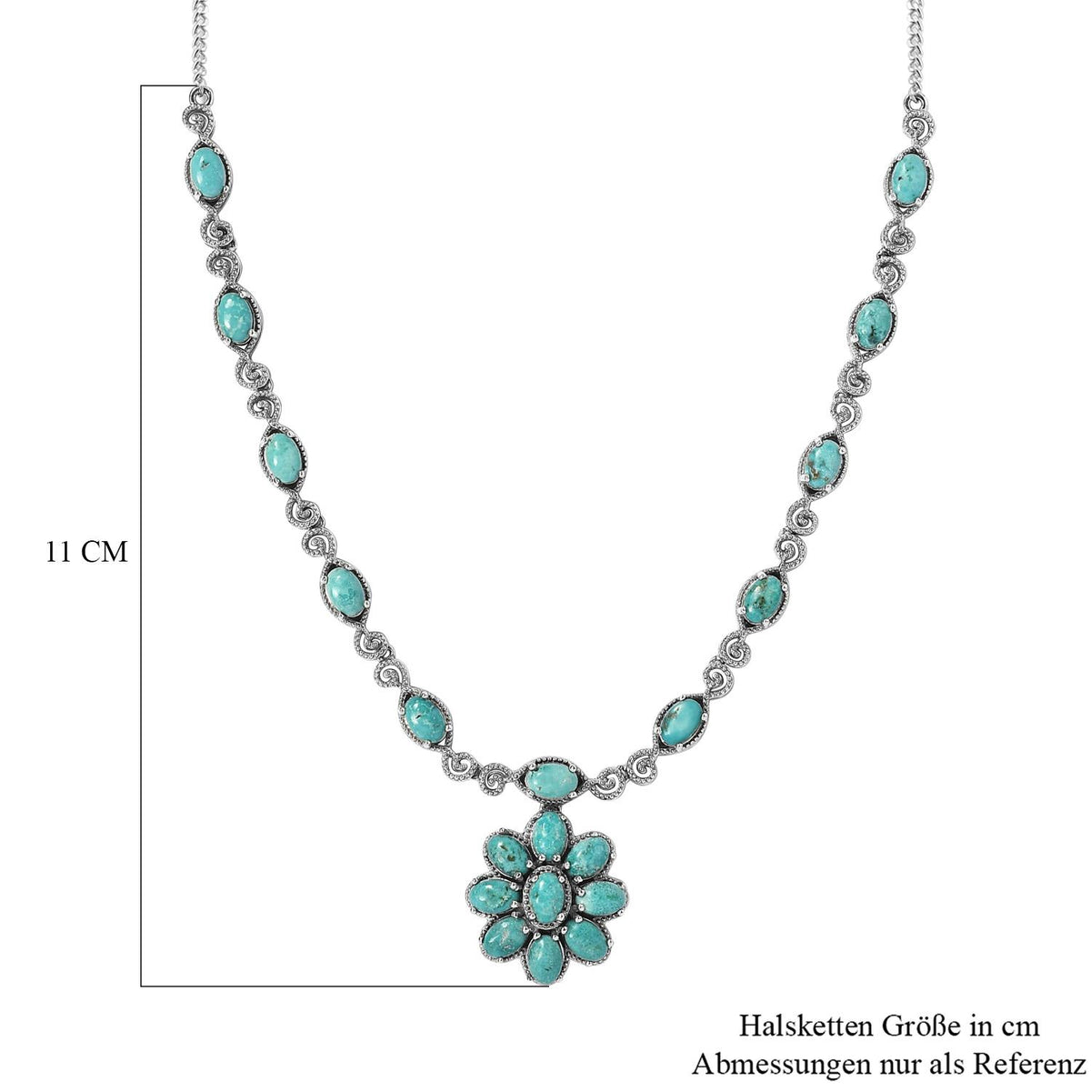 Sierra Nevada Türkis Halskette, ca. 45 cm, 925 Silber platiniert ca. 9,62 ct