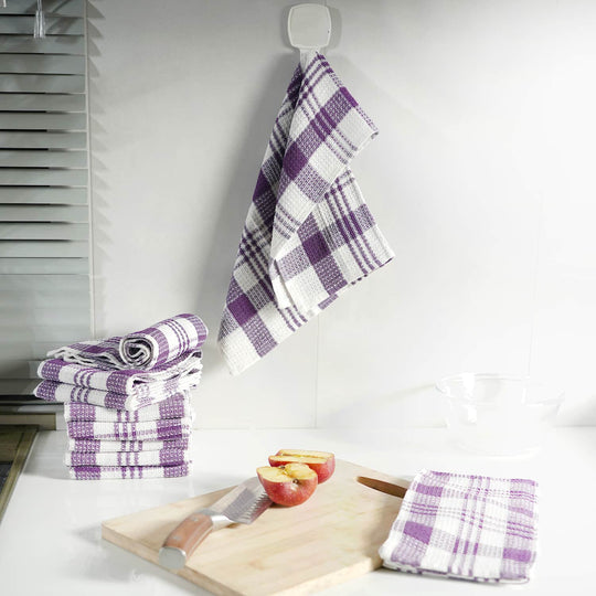 10er Set karierte Baumwoll-Küchentücher (60x40 cm), lila