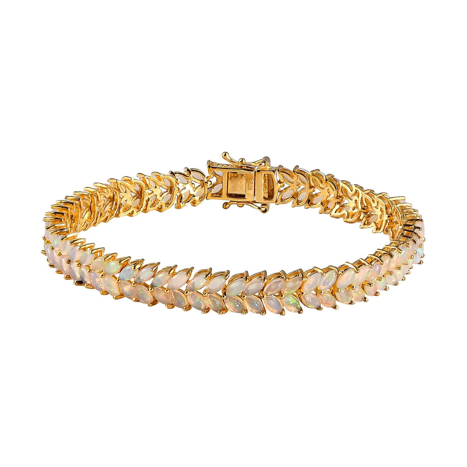 Natürliches, äthiopisches Welo Opal Armband, ca. 20 cm, 925 Silber vergoldet ca. 10.60 ct