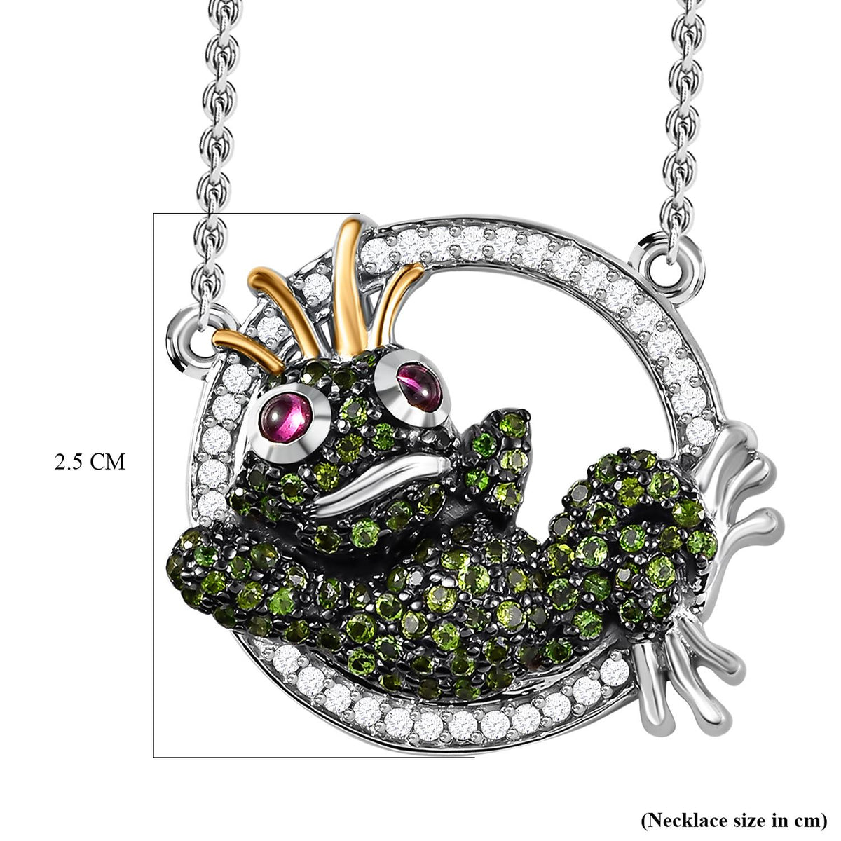 GP Trionfo Kollektion - Rhodolith Granat, natürliche Chromdiopsid und weiße Zirkon Halskette, ca. 45 cm, 925 Silber, platiniert ca. 2.14 ct