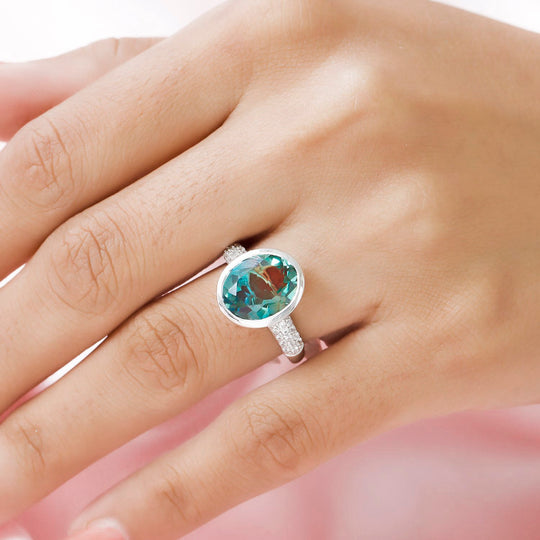 Aqua Terra Costa Quarz Triplett und weißer Zirkon-Ring, 925 Silber platiniert ca. 5.26 ct