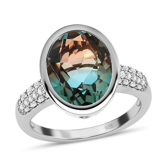 Aqua Terra Costa Quarz Triplett und weißer Zirkon-Ring, 925 Silber platiniert ca. 5.26 ct