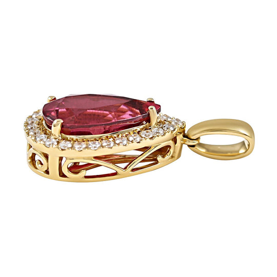 Iliana - AAA Rubellit und weißer Diamant-Anhänger, 750 Gold ca. 2.70 ct