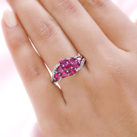 Rhodolith Granat und weißer Zirkon-Ring, 925 Silber platiniert ca. 2.21 ct