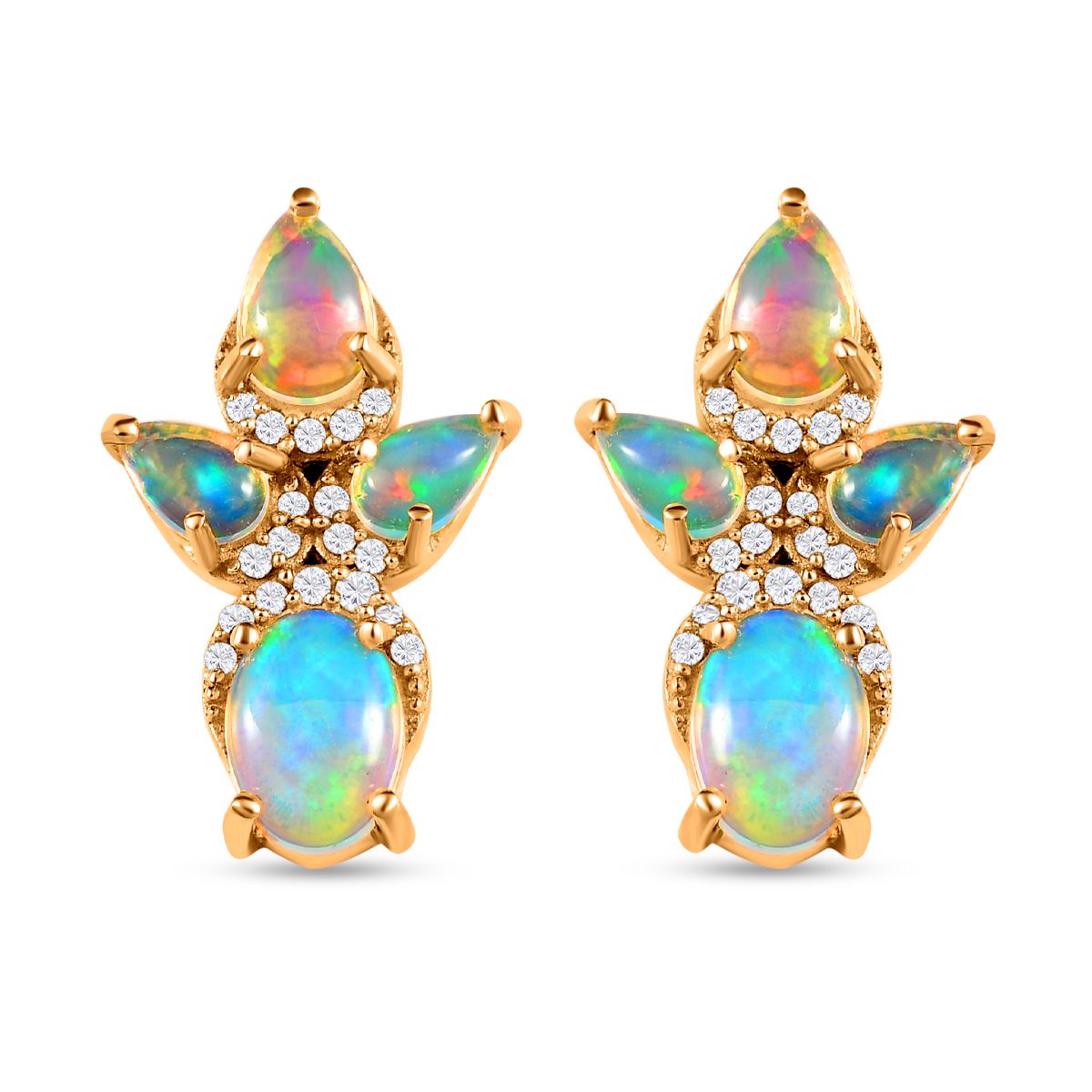 Natürliche, äthiopische Welo Opal-Ohrringe, 925 Silber vergoldet ca. 2.41 ct