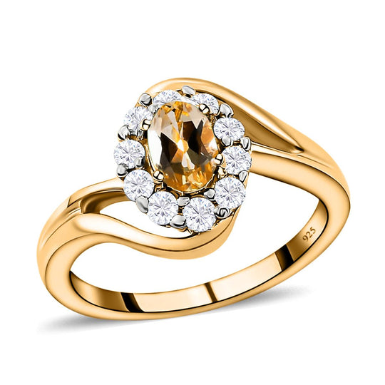 Kaiserlicher Topas, weißer Zirkon Ring, 925 Silber vergoldet (Größe 20.00) ca. 1.01 ct