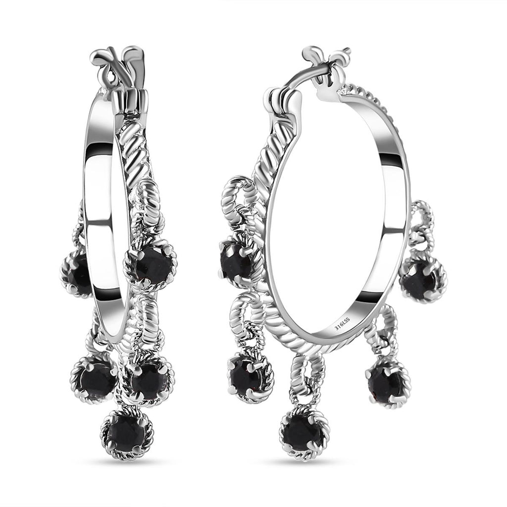 Schwarze Spinell Creolen, Edelstahl ca. 3,05 ct